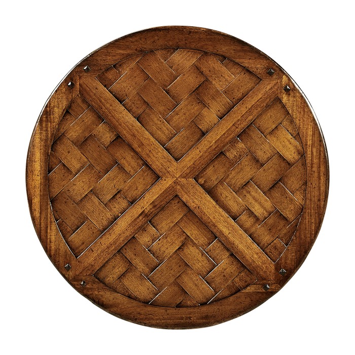Round parquet topped side table