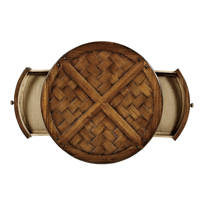 Round parquet topped side table
