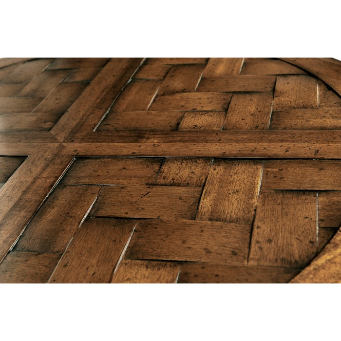 Round parquet topped side table