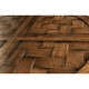 Round parquet topped side table