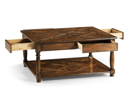Square parquet topped coffee table