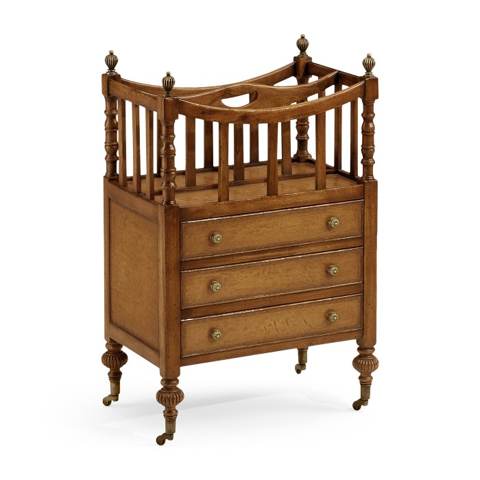 Walnut & Leather Canterbury with Two Drawers