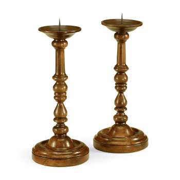 Pair of Baluster Turned Walnut Candlesticks
