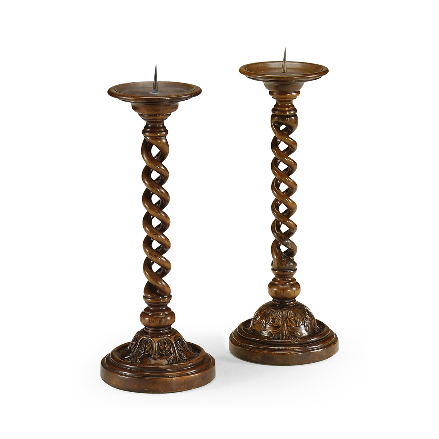 Pair of Open Barley Twist Walnut Candlesticks