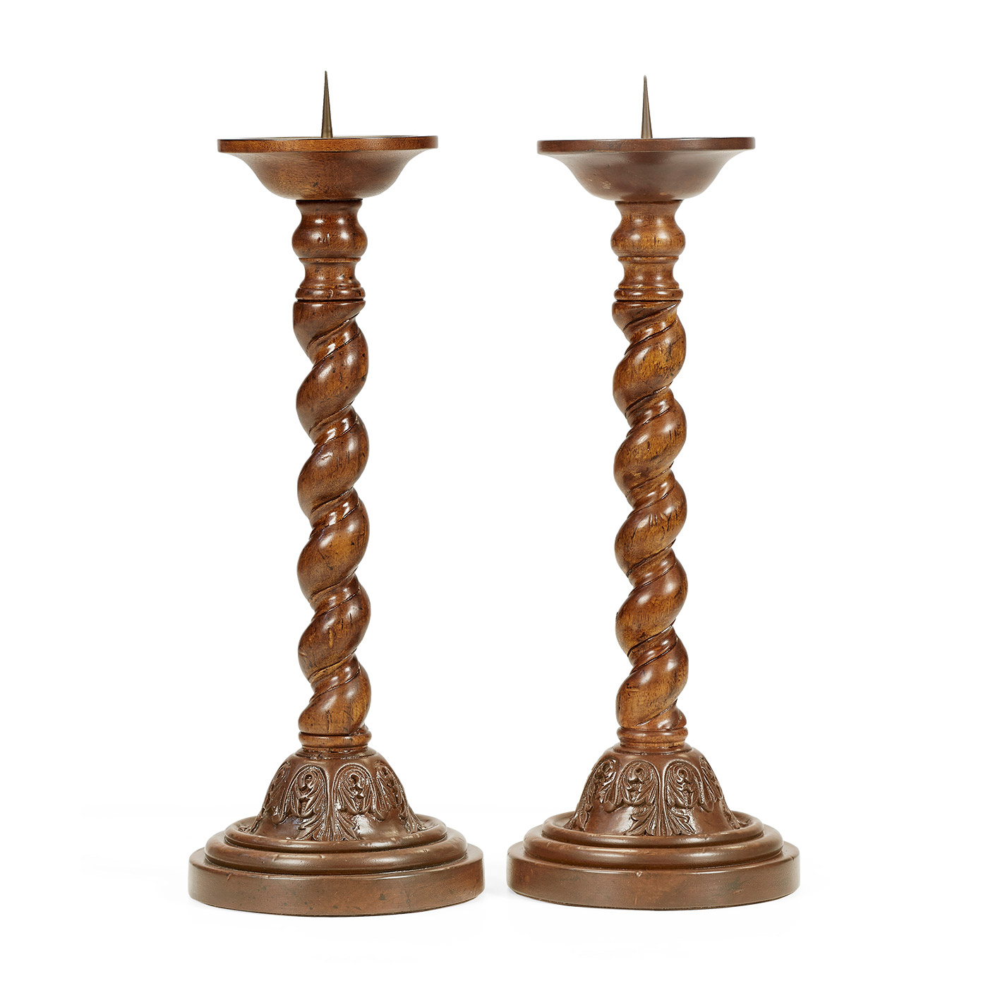 Pair of Twisted Walnut Candlesticks