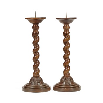 Pair of Twisted Walnut Candlesticks