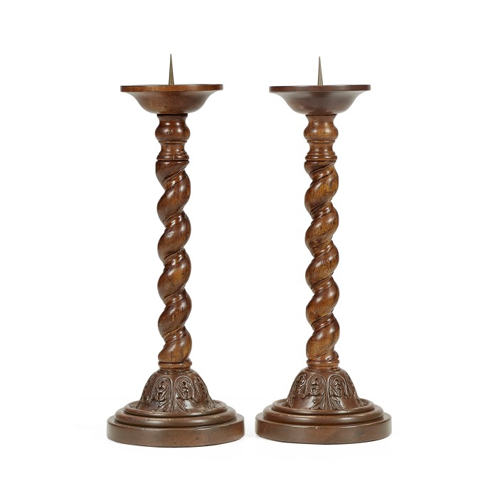 Pair of Twisted Walnut Candlesticks