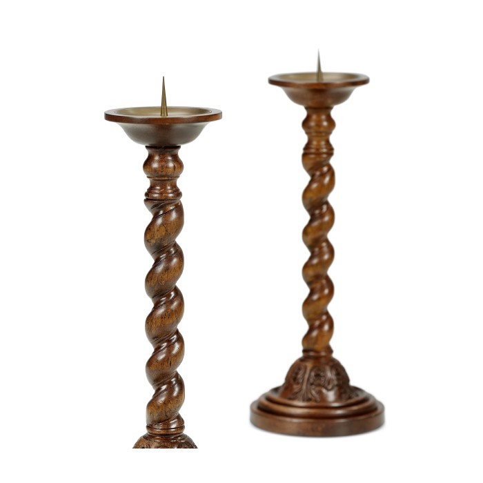Pair of Twisted Walnut Candlesticks