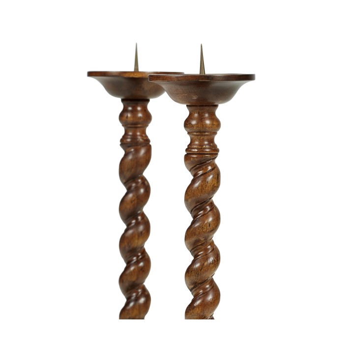 Pair of Twisted Walnut Candlesticks