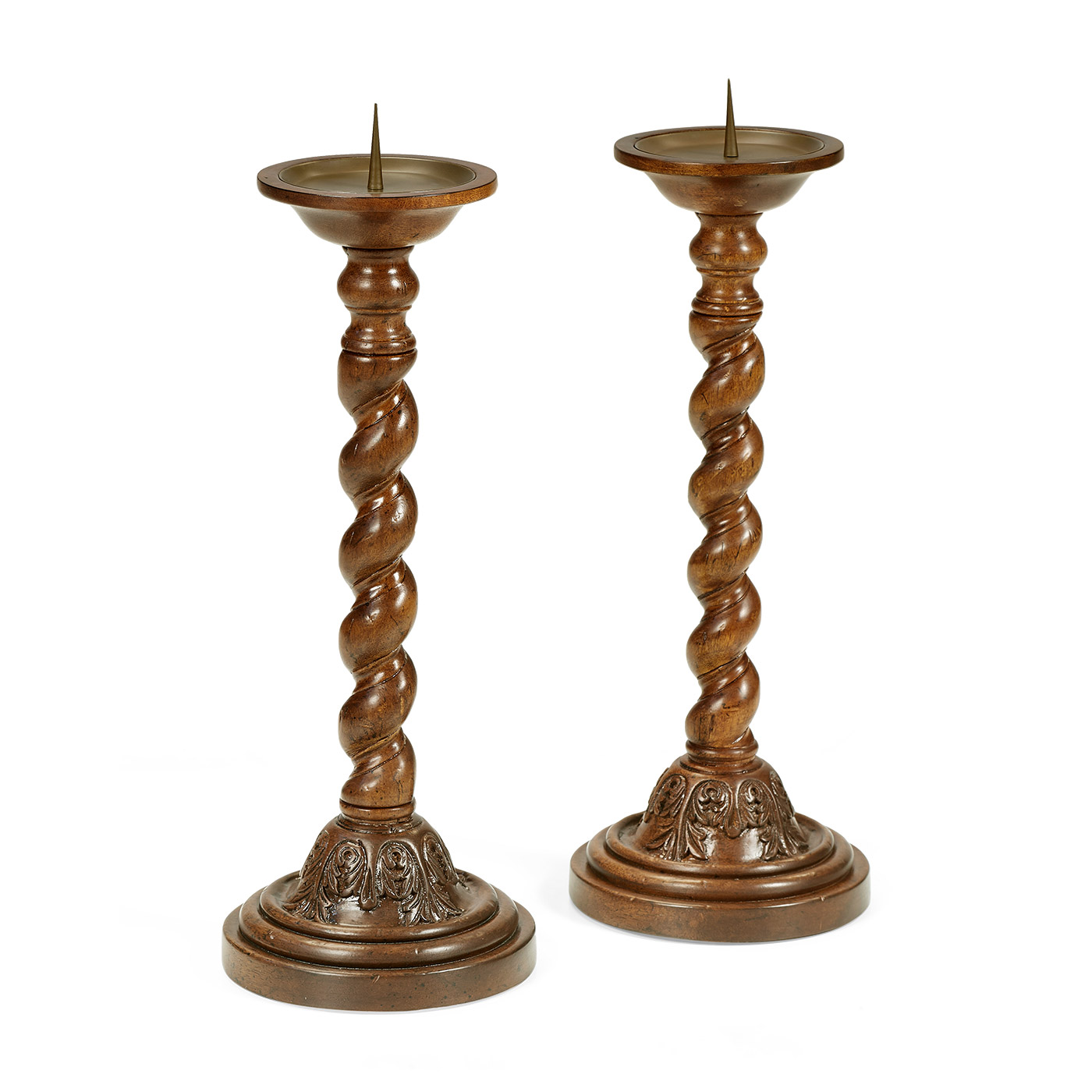 Pair of Twisted Walnut Candlesticks