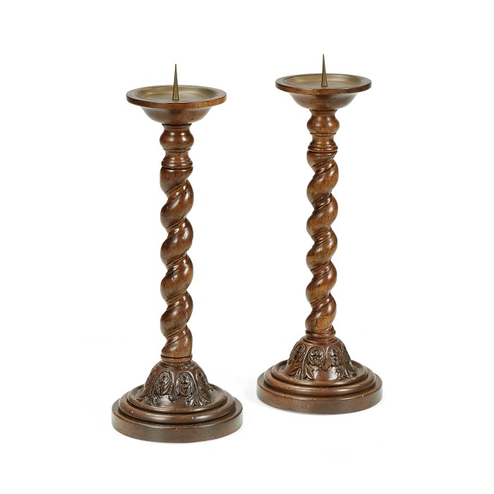 Pair of Twisted Walnut Candlesticks