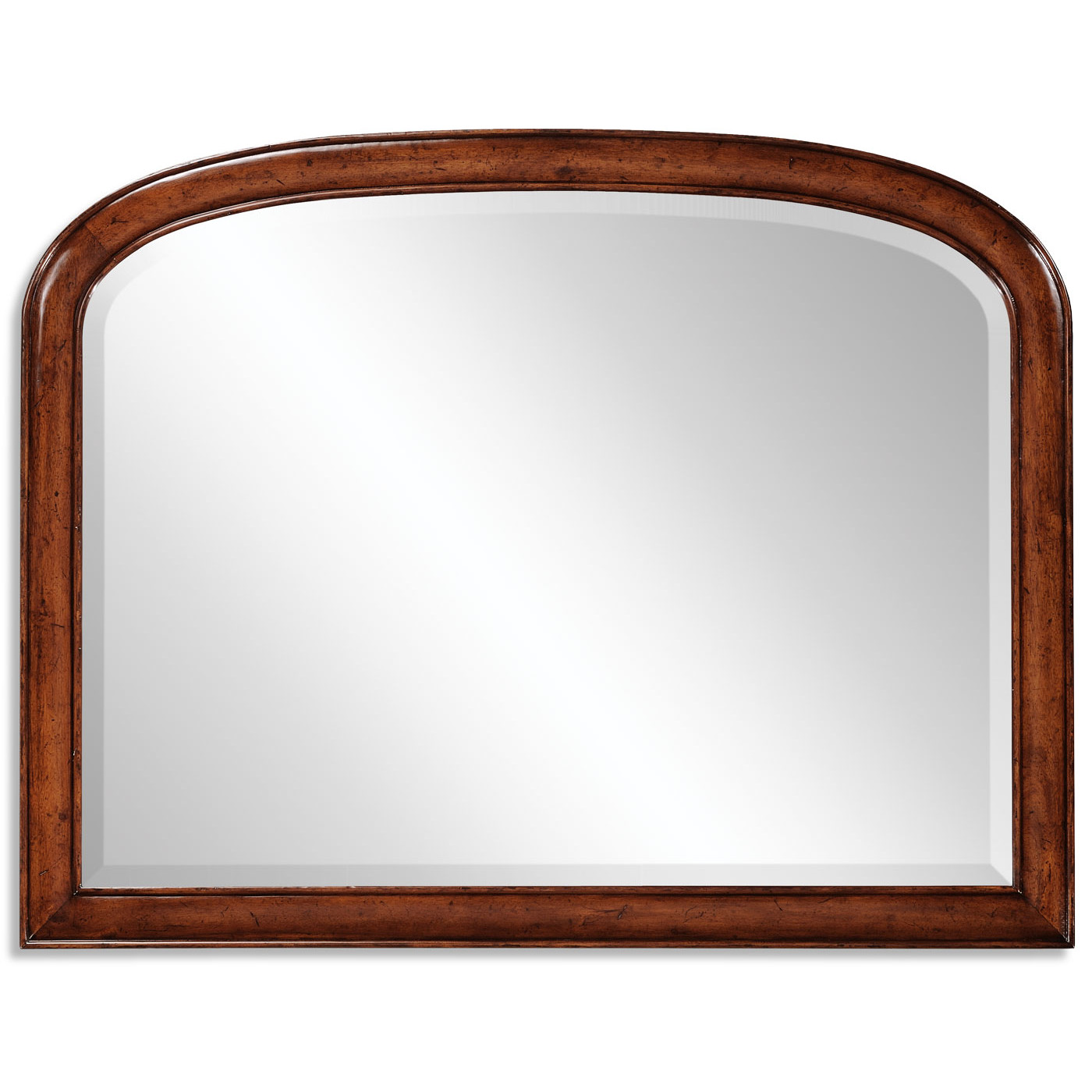 Overmantle walnut mirror with curved top