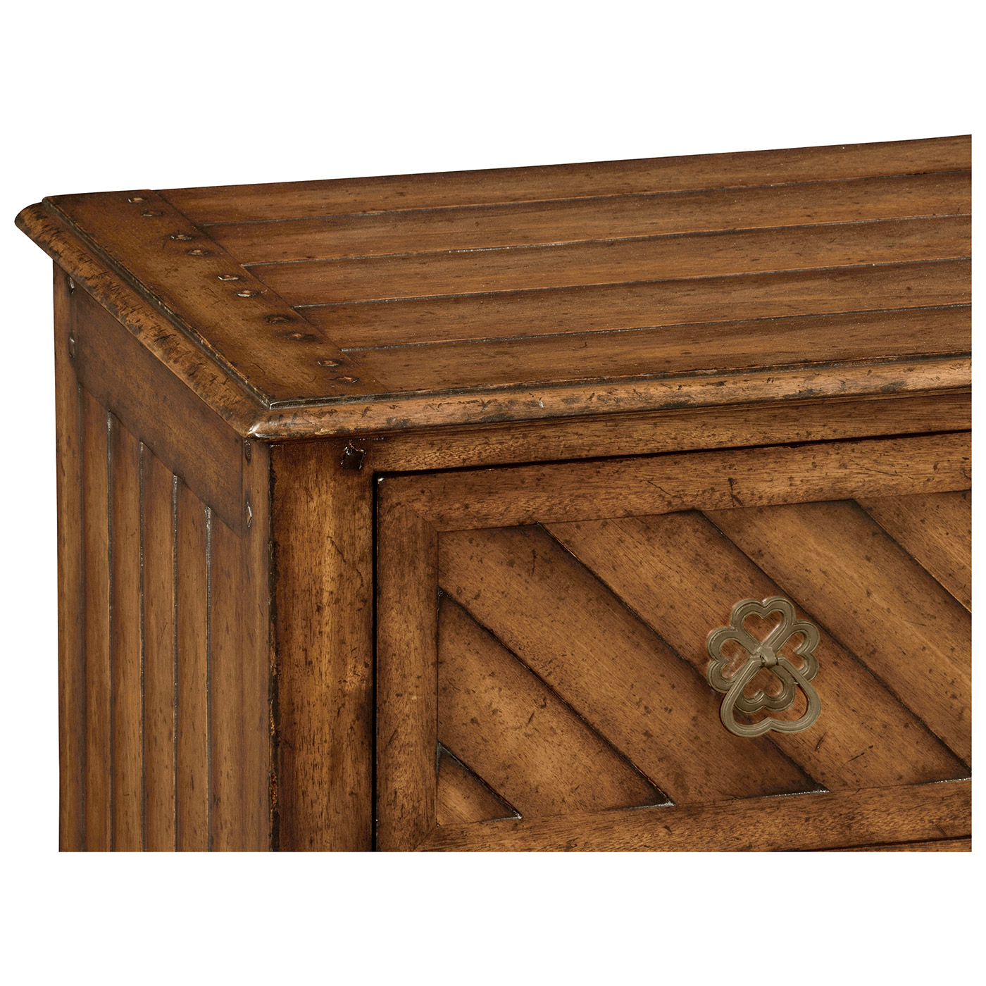 Walnut parquet chest of three drawers