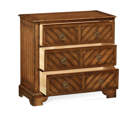 Walnut parquet chest of three drawers