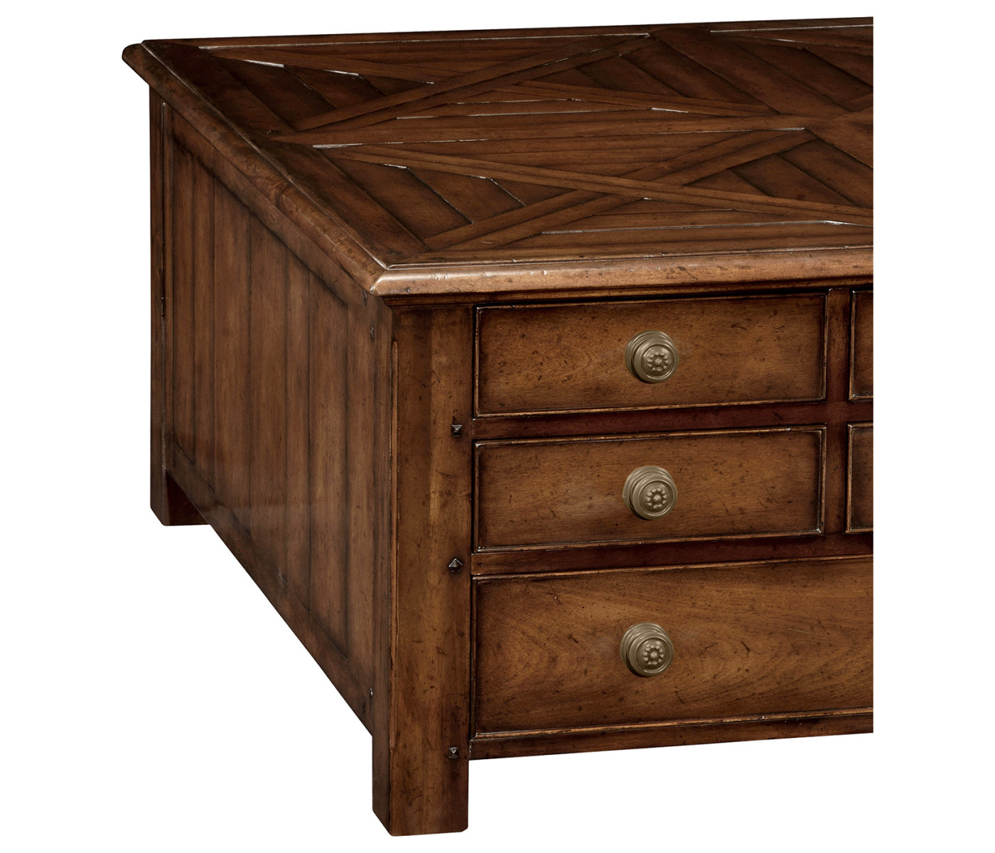 Square parquet coffee table with 14 drawers