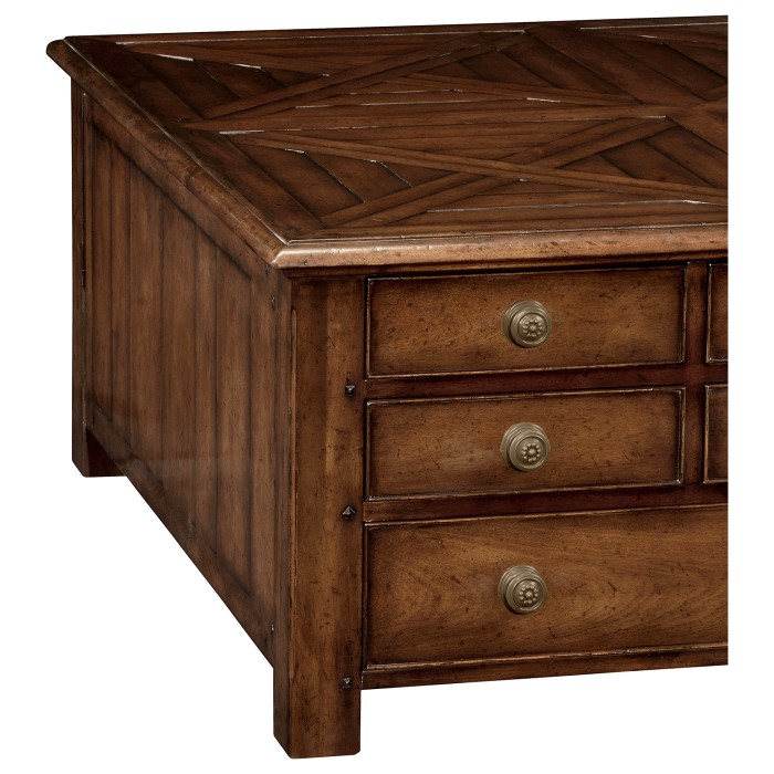Square parquet coffee table with 14 drawers