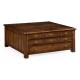 Square parquet coffee table with 14 drawers