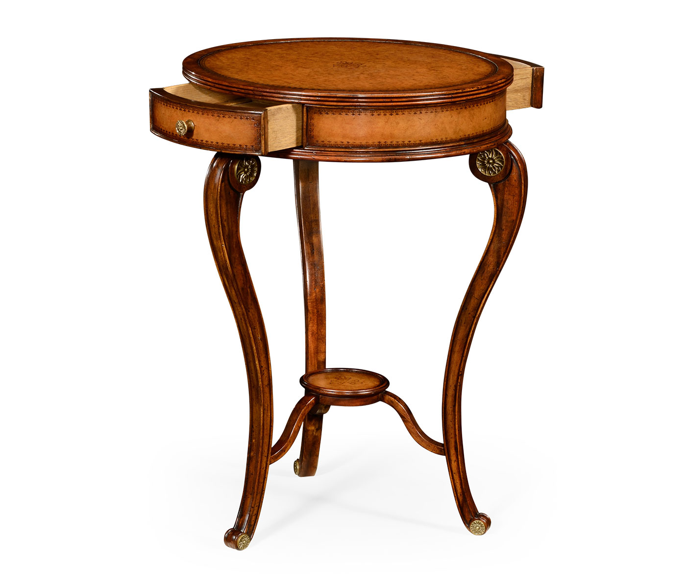 Leather inset round lamp table