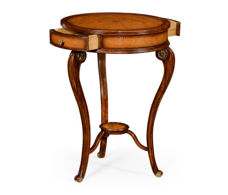 Leather inset round lamp table