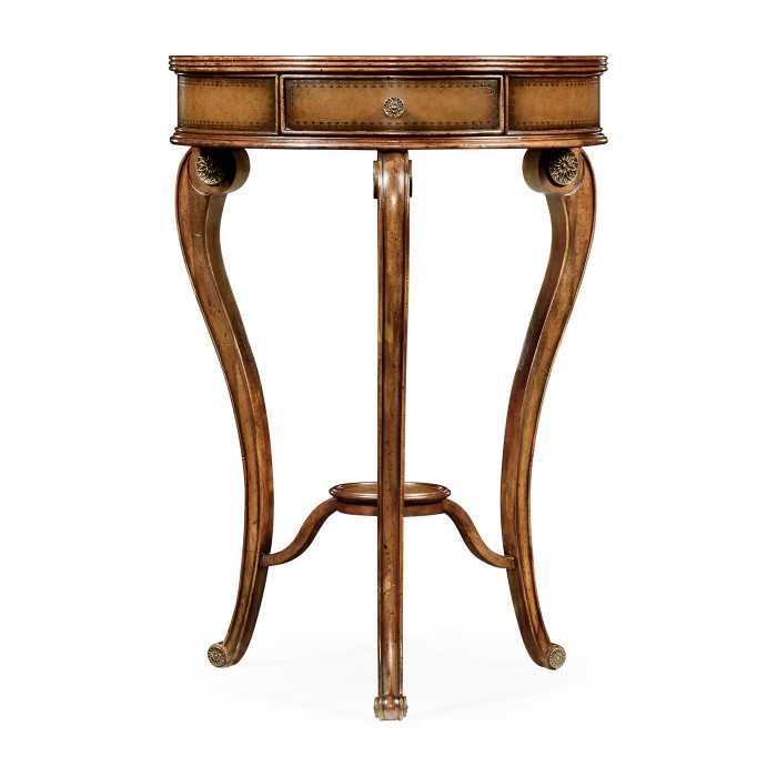 Leather inset round lamp table