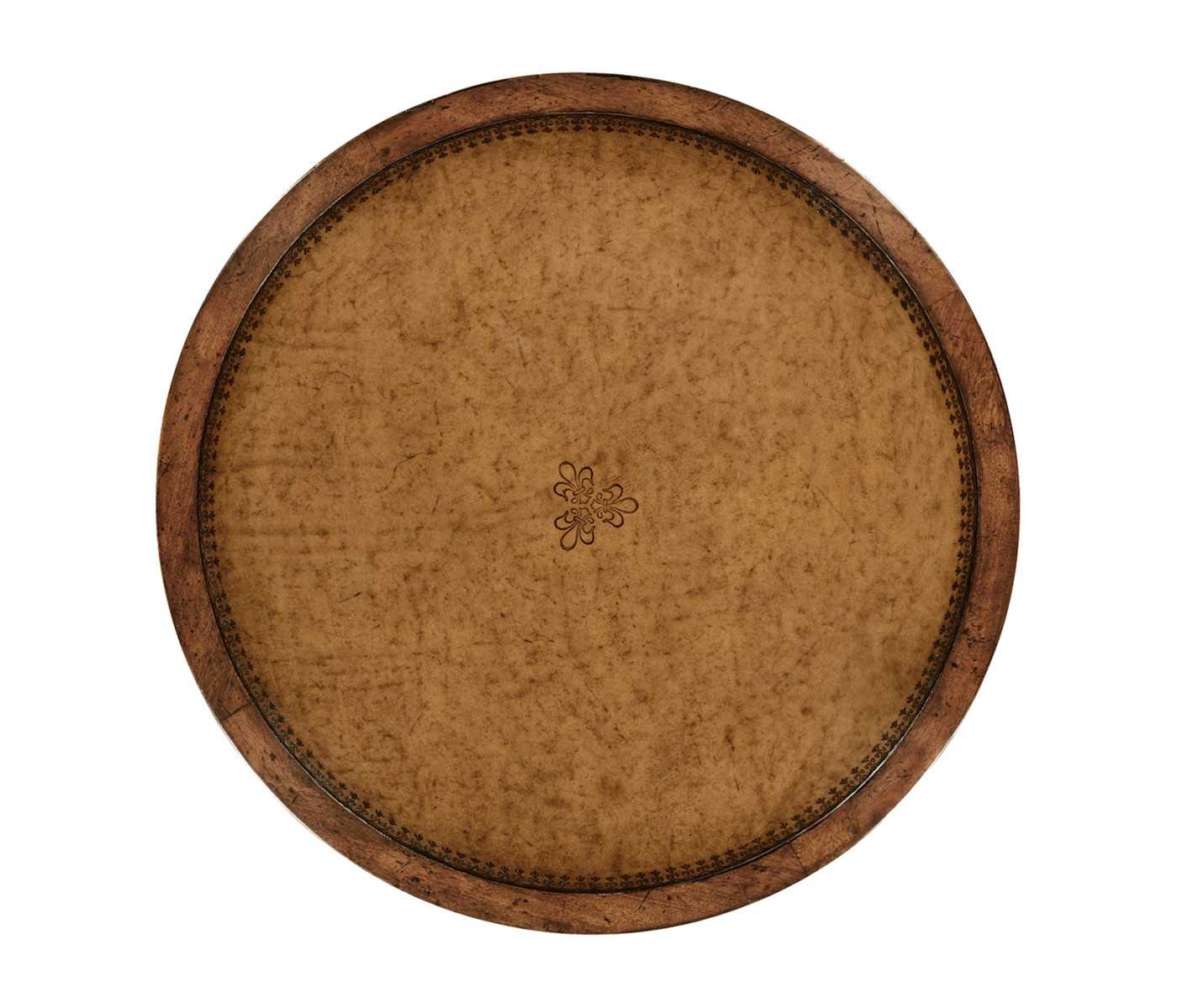 Leather inset round lamp table