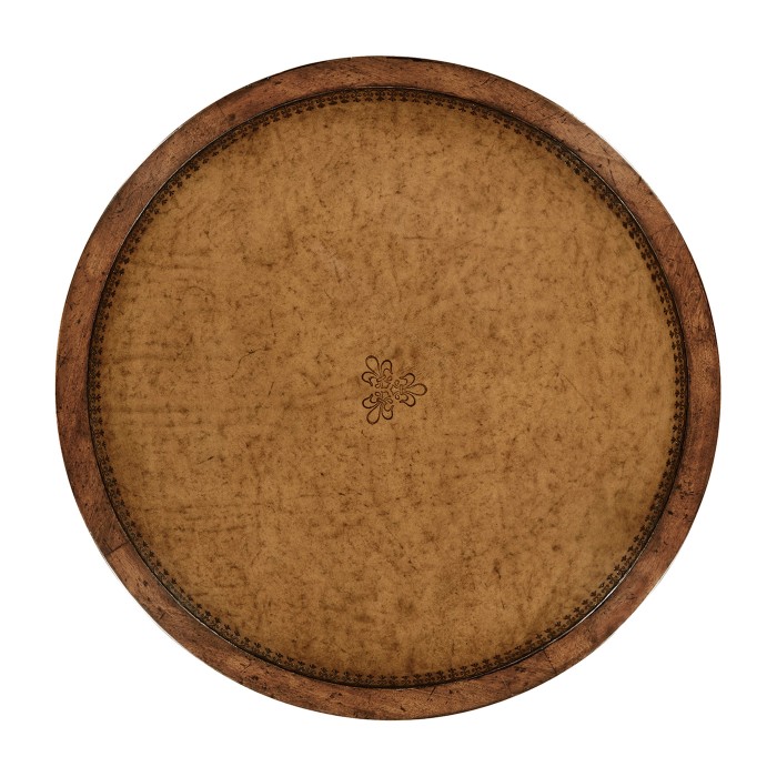 Leather inset round lamp table