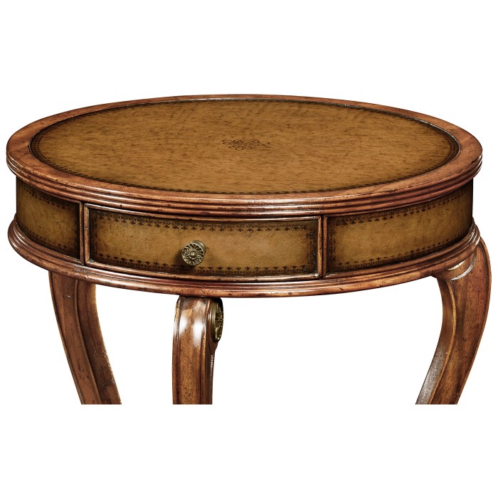 Leather inset round lamp table