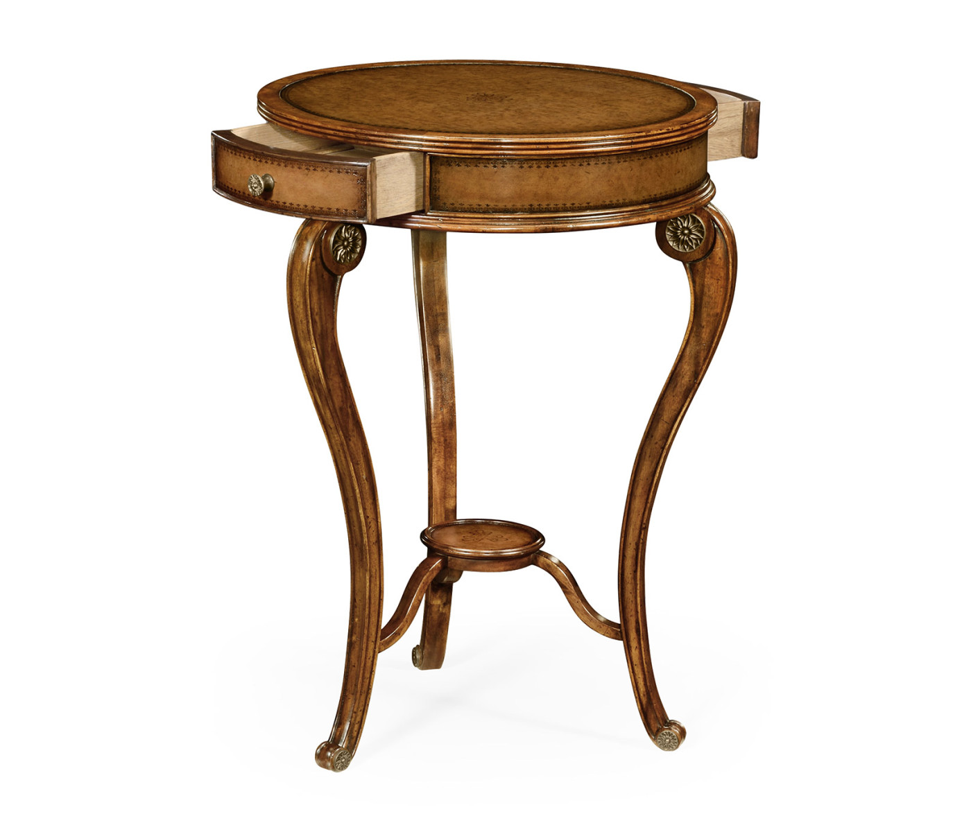 Leather inset round lamp table