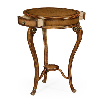 Leather inset round lamp table