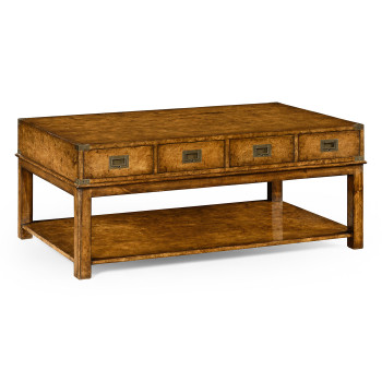 Rectangular campaign walnut coffee table