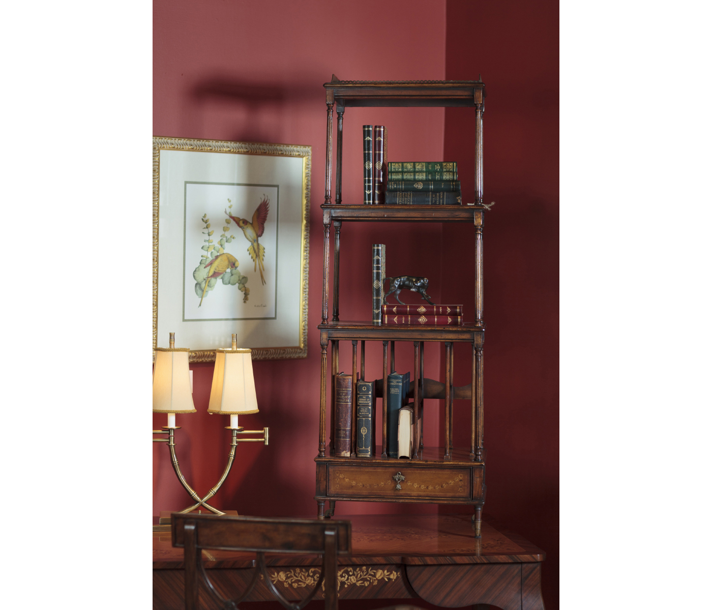 Walnut Three-Tier Étagère with Single Canterbury