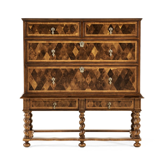 Oyster veneer chest on stand