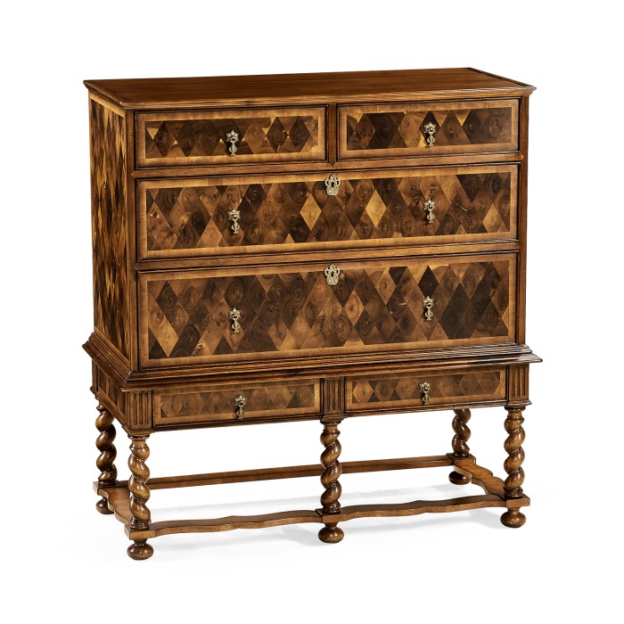 Oyster veneer chest on stand