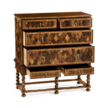 Oyster veneer chest on stand