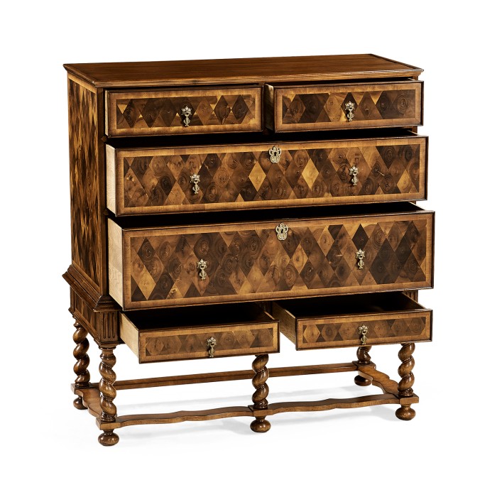 Oyster veneer chest on stand