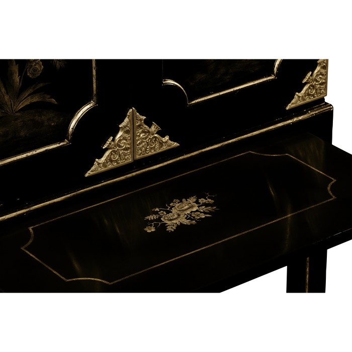 Small Black & Gold Chinoiserie Collectors Cabinet