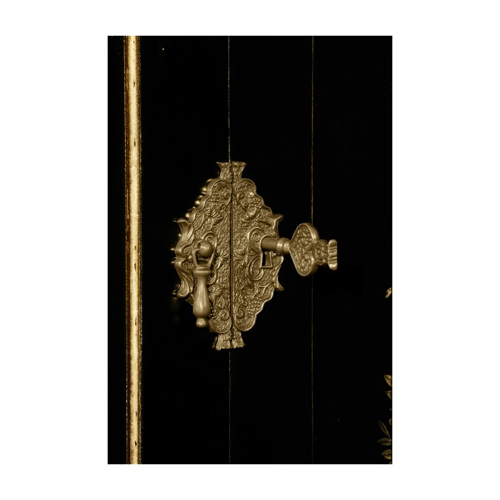 Small Black & Gold Chinoiserie Collectors Cabinet