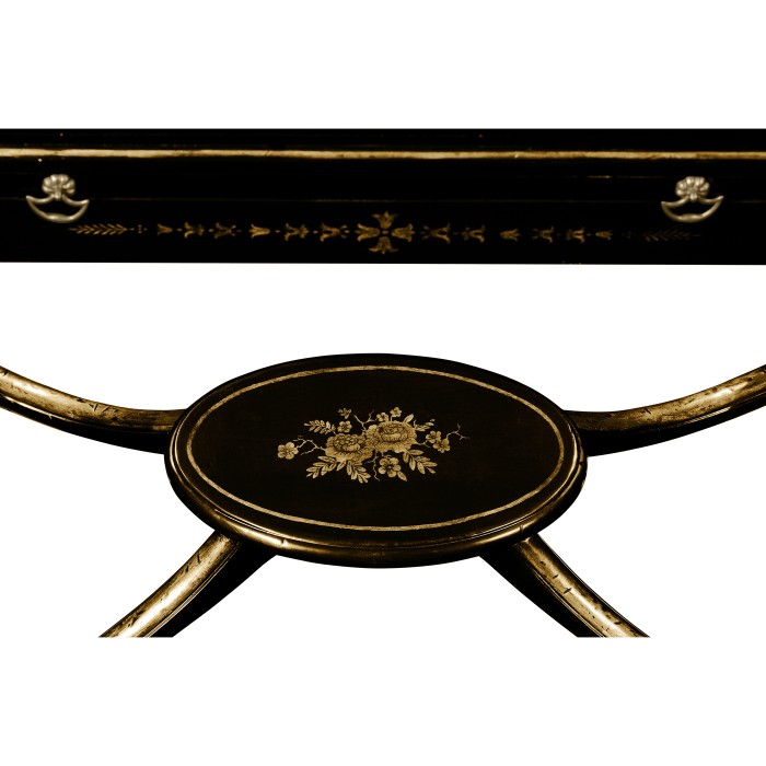 Small Black & Gold Chinoiserie Collectors Cabinet