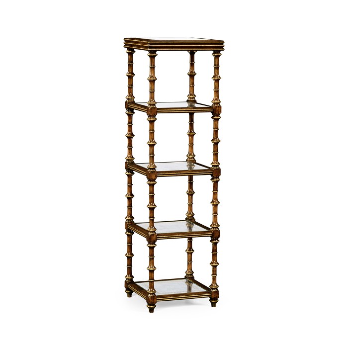 Walnut & Églomisé Five-Tier Étagère