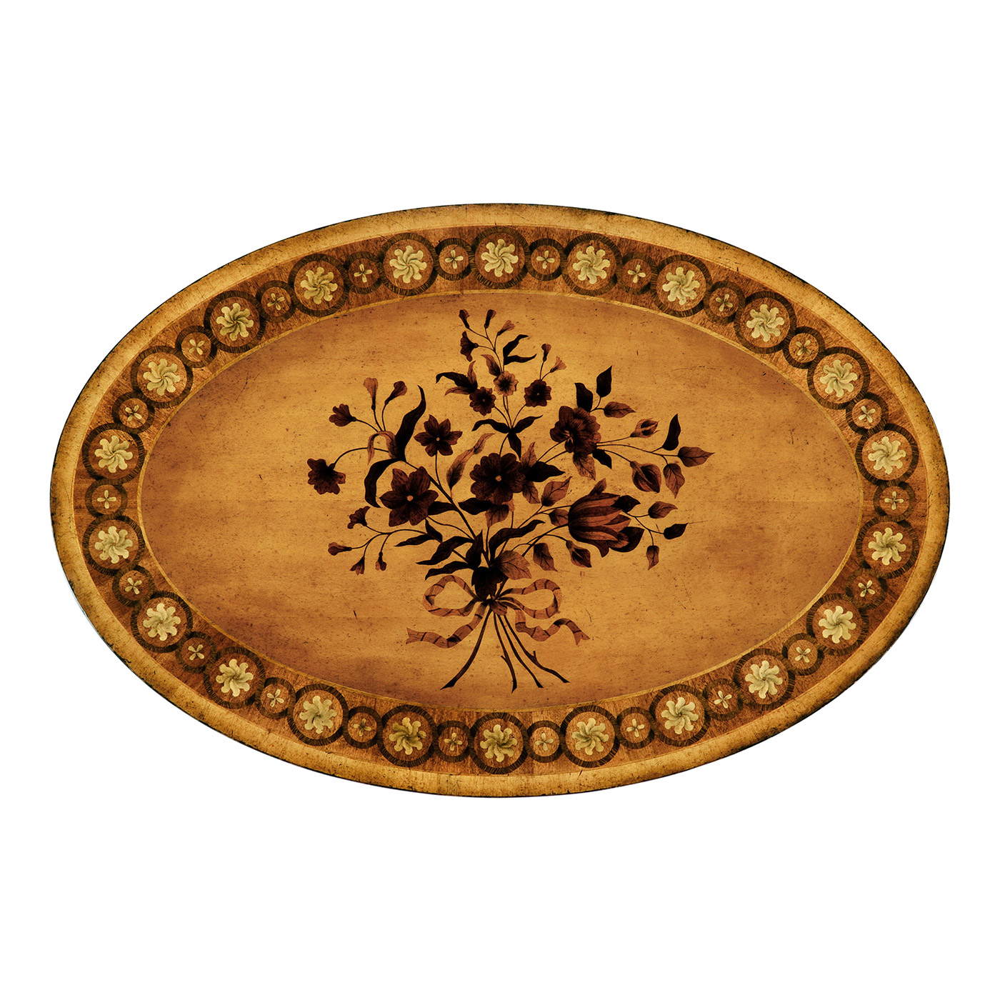 Oval marquetry lamp table