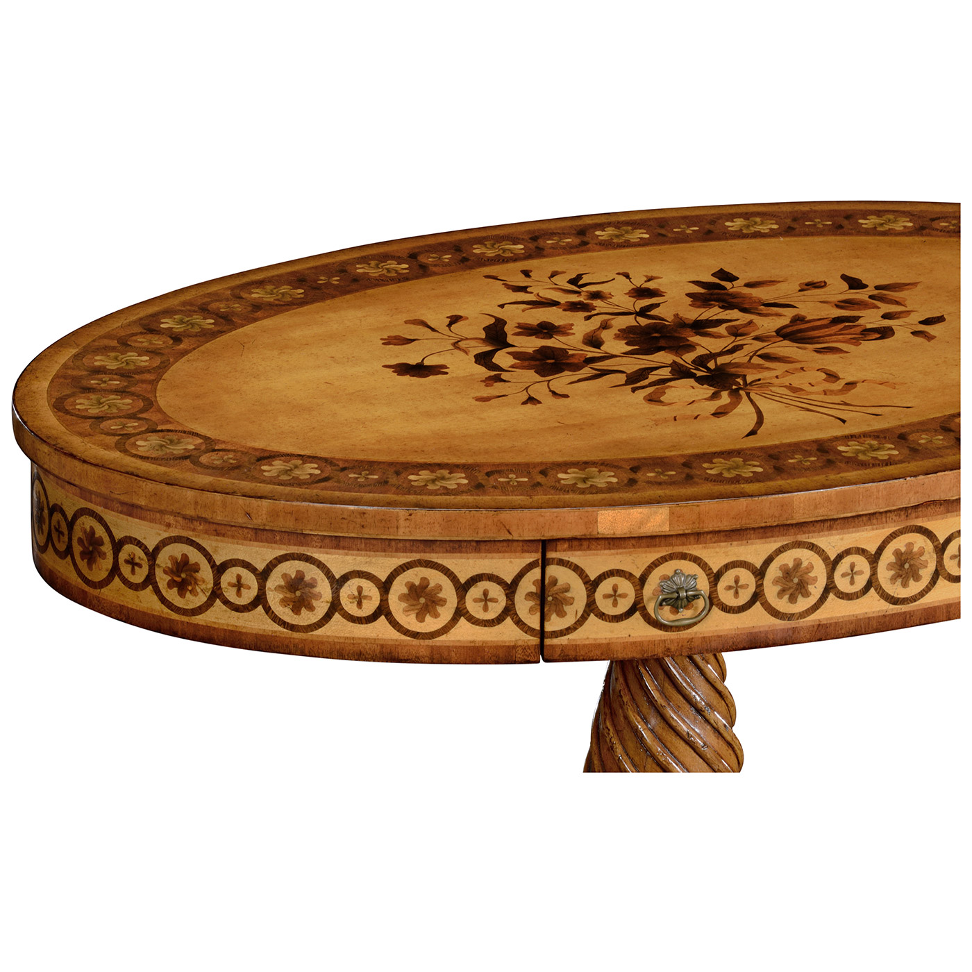 Oval marquetry lamp table