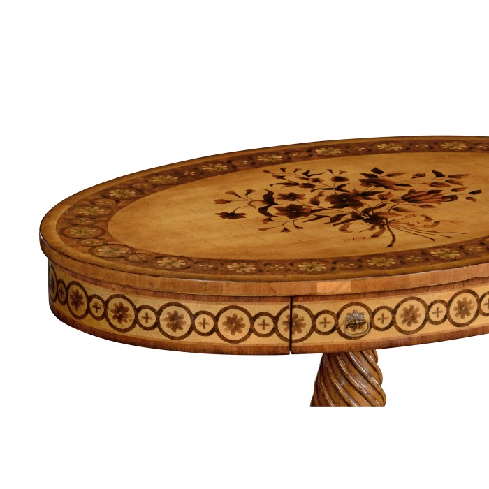 Oval marquetry lamp table
