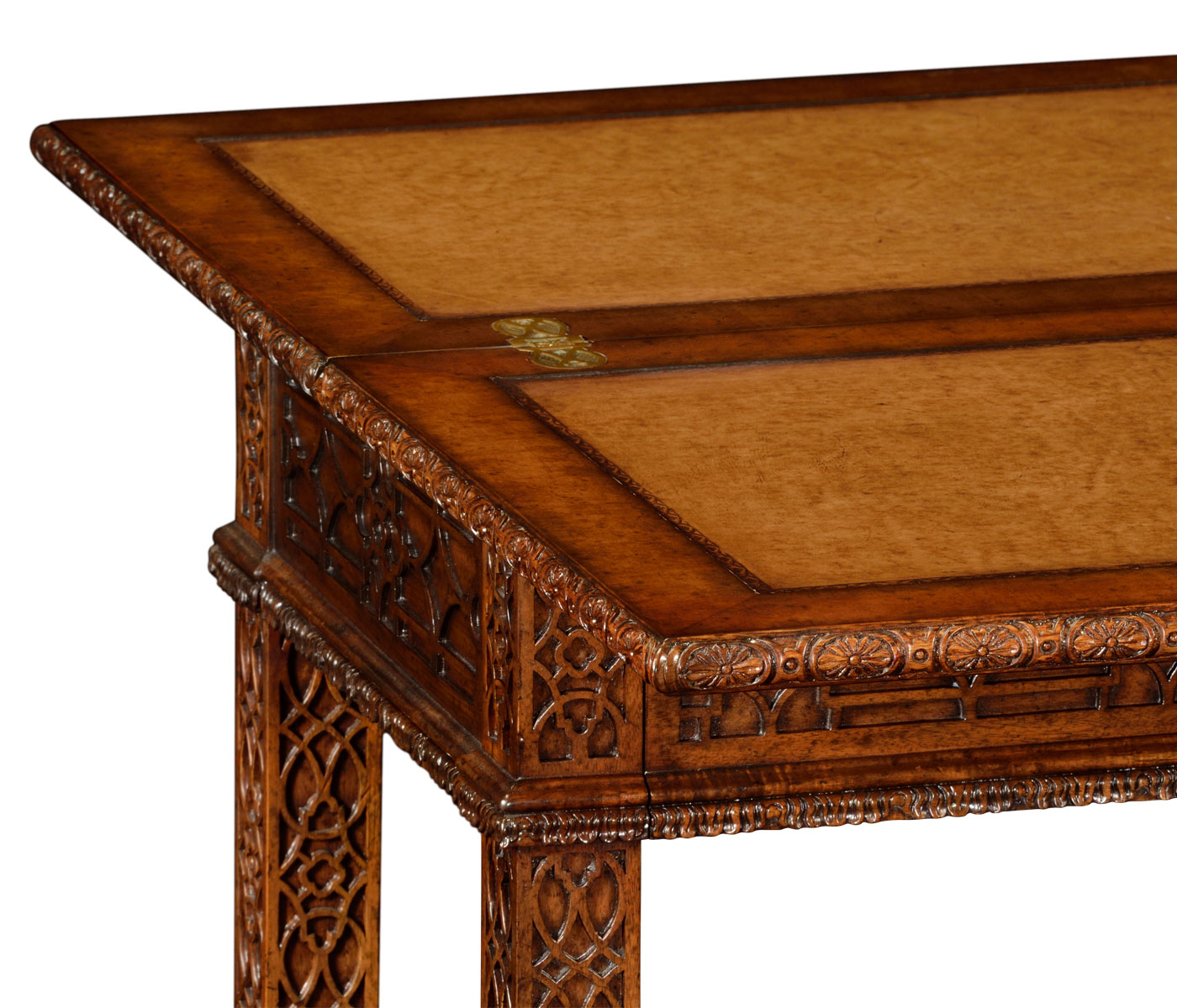Leather & walnut games table