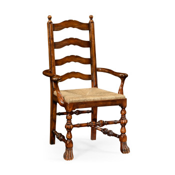 Walnut Ladder Back Arm Chair with Lion's Paw Feet