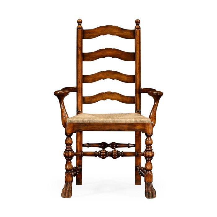 Walnut Ladder Back Arm Chair with Lion's Paw Feet