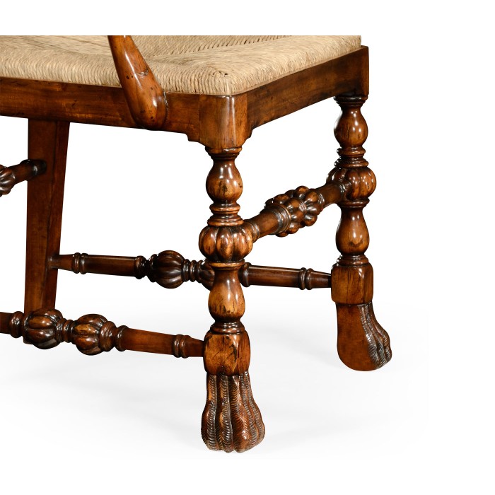 Walnut Ladder Back Arm Chair with Lion's Paw Feet