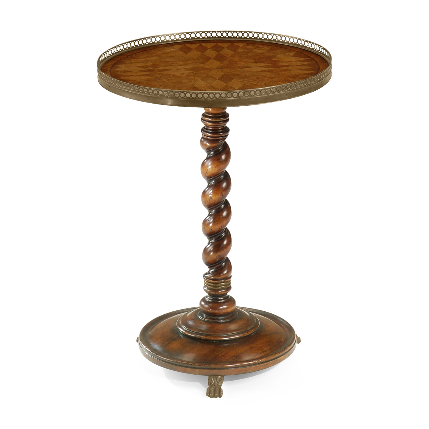 Parquet lamp table with brass gallery