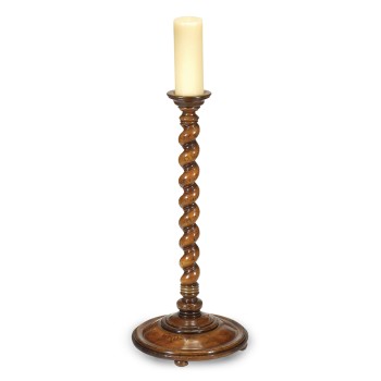 Short Twisted Walnut Floor Standing Candlestick