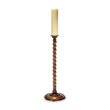 Tall Twisted Walnut Floor Standing Candlestick