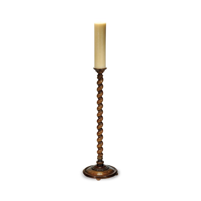 Tall Twisted Walnut Floor Standing Candlestick
